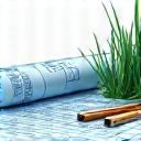 Icon representing architectural garden design and drafting on a blueprint